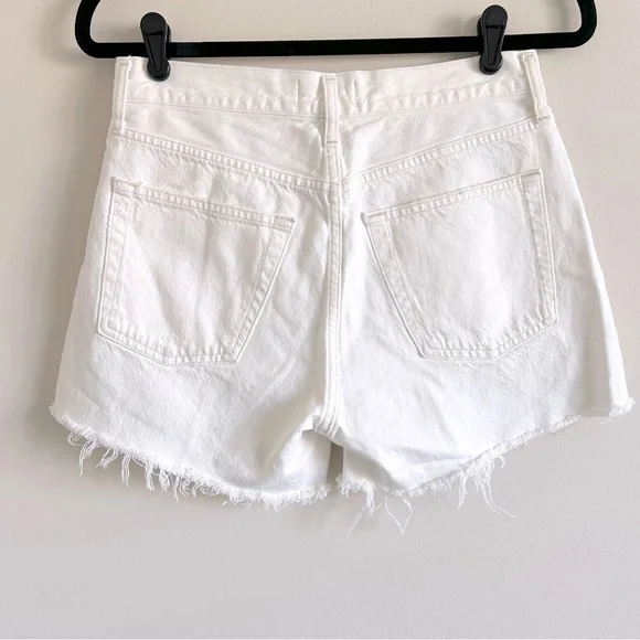 Agolde Parker Long Panna Cotta White Cut Off Denim Shorts